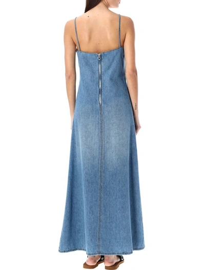 Shop Chloé Long Flared Denim Dress In Foggy Blue
