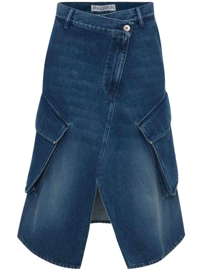 Shop Jw Anderson J.w. Anderson Cargo Denim Midi Skirt In Blue