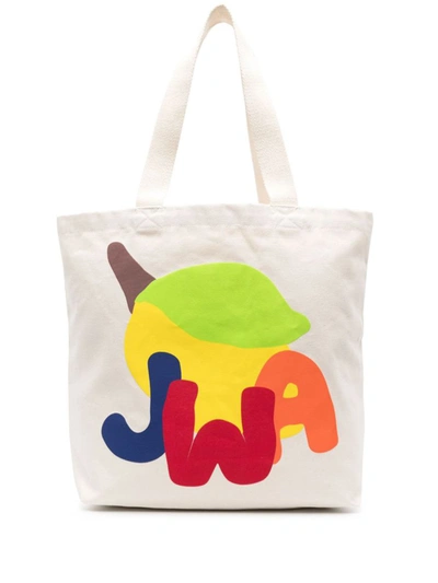 Shop Jw Anderson J.w. Anderson Logo-print Cotton Tote Bag In Natural