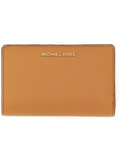 Shop Michael Michael Kors Michael Kors Wallet With Logo In Beige