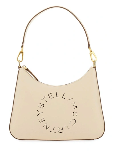 Shop Stella Mccartney Small Shoulder Bag With Logo In Beige