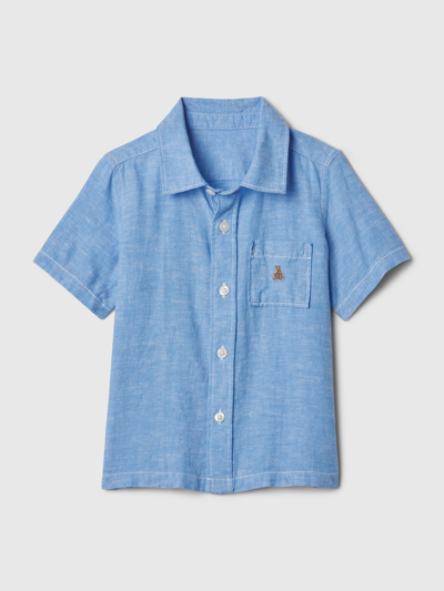 Shop Gap Baby Linen-cotton Shirt In Tiny Dots Union Blue