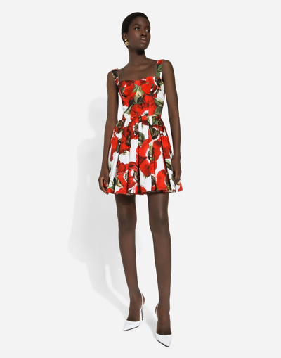 Shop Dolce & Gabbana Cotton Corset Dress With Anemone Print