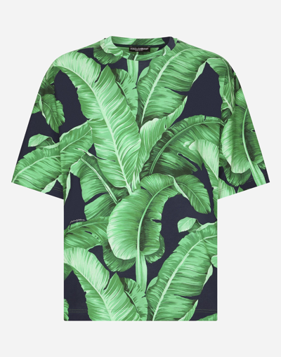 Shop Dolce & Gabbana Short-sleeved Cotton T-shirt With Banana Tree Print