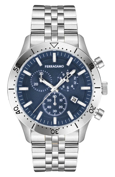 Shop Ferragamo Master Bracelet Strap Chronograph Watch, 43mm In Stainless Steel