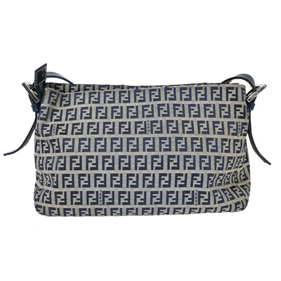 Shop Fendi Zucchino Navy Canvas Shoulder Bag ()