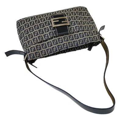 Shop Fendi Zucchino Navy Canvas Shoulder Bag ()