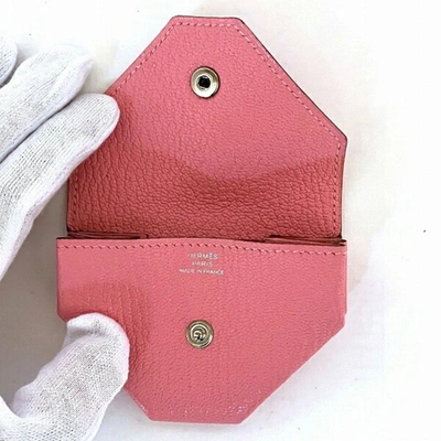 Shop Hermes Hermès Porte-monnaie 24 Pink Leather Wallet  ()
