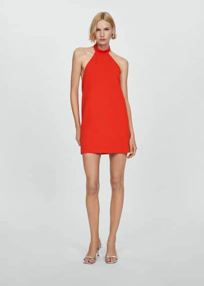 Shop Mango Halter-neck Open-back Dress Red