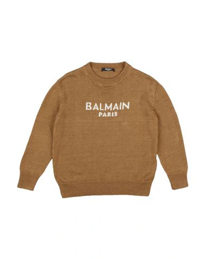 Shop Balmain Toddler Boy Sweater Khaki Size 6 Linen In Beige
