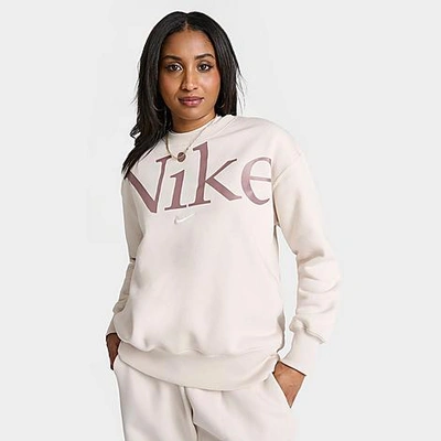 Shop Nike Women's Sportswear Phoenix Fleece Oversized Logo Crewneck Sweatshirt In Light Orewood Brown/smokey Mauve/sail