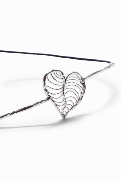 Shop Desigual Zalio Silver-plated Heart Leather Belt In Black