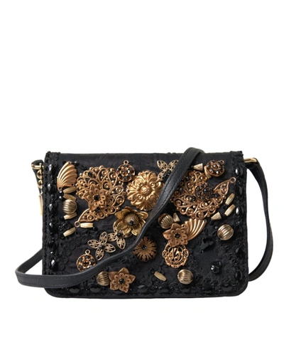 Shop Dolce & Gabbana Black Embellished Baroque Crossbody Shoulder Bag