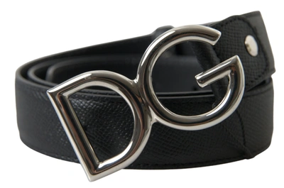 Shop Dolce & Gabbana Black Leather Silver Logo Metal Buckle Belt
