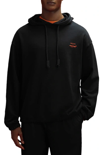 Shop Reiss X Mclaren Formula 1 Team Collection Jools Cotton Graphic Hoodie In Black