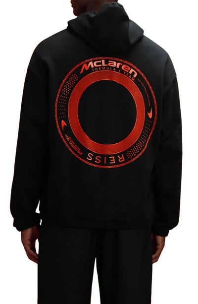 Shop Reiss X Mclaren Formula 1 Team Collection Jools Cotton Graphic Hoodie In Black