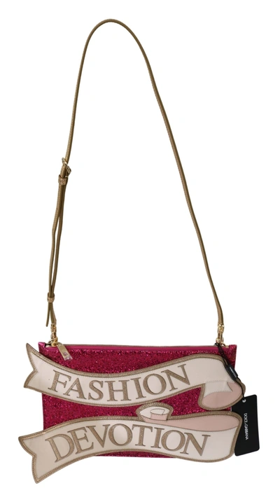 Shop Dolce & Gabbana Pink Glittered Fashion Devotion Sling Cleo Purse