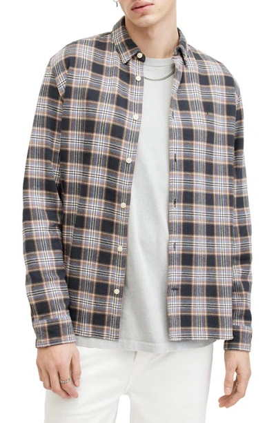 Shop Allsaints Ventana Check Relaxed Fit Button-up Shirt In Marine Blue