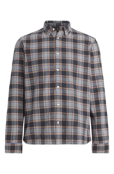 Shop Allsaints Ventana Check Relaxed Fit Button-up Shirt In Marine Blue