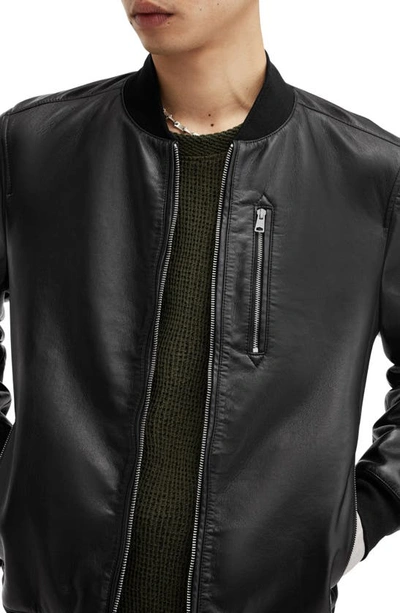 Shop Allsaints Kemble Bonded Leather Bomber Jacket In Black