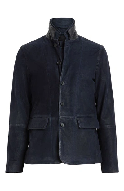 Shop Allsaints Survey Leather & Wool Blend Layered Jacket In Mcway Blue