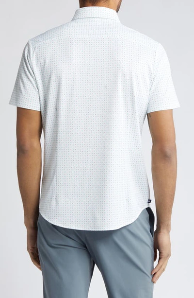 Shop Mizzen + Main Halyard Neat Short Sleeve Performance Knit Button-up Shirt In White/ Blue