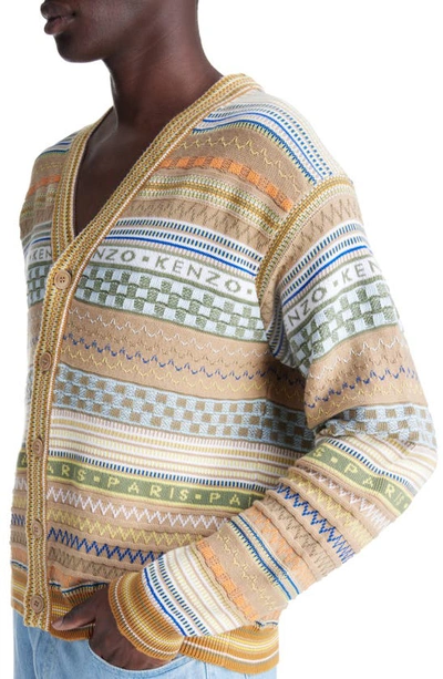 Shop Kenzo Fair Isle Cotton V-neck Cardigan In Camel