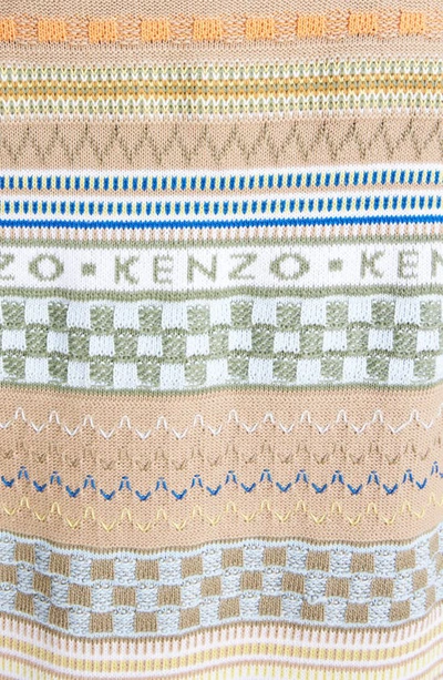 Shop Kenzo Fair Isle Cotton V-neck Cardigan In Camel