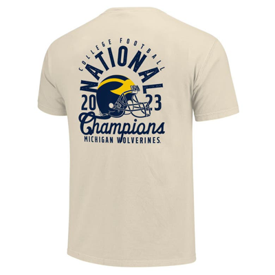 Shop Image One Natural Michigan Wolverines College Football Playoff 2023 National Champions Helmet Comfort Colors T