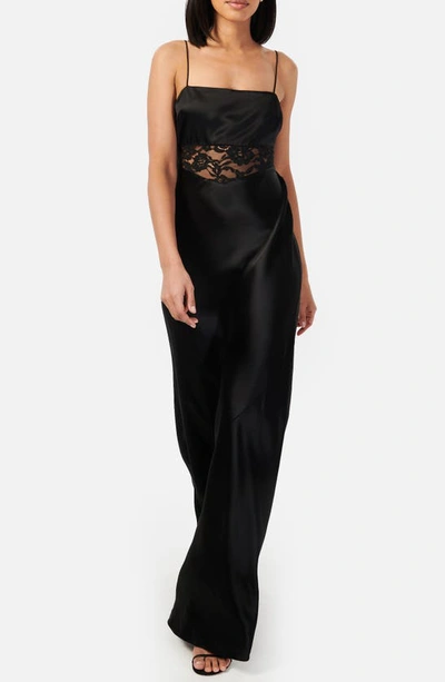 Shop Cami Nyc Zelda Lace Panel Satin Gown In Black