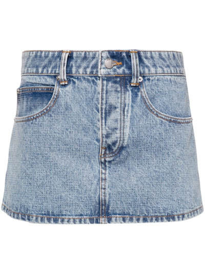 Shop Alexander Wang Blue Rhinestone Denim Mini Skirt In Blau