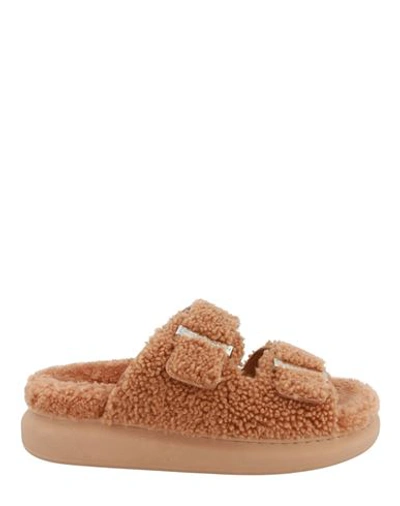 Shop Alexander Mcqueen Shearling Slide Sandals Woman Sandals Pink Size 7.5 Mohair Wool
