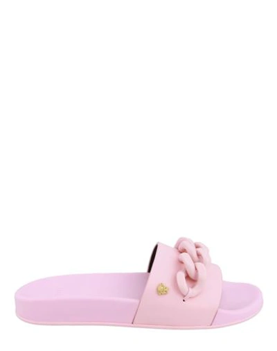 Shop Versace Medusa Chain Pool Slides Woman Sandals Pink Size 8 Calfskin