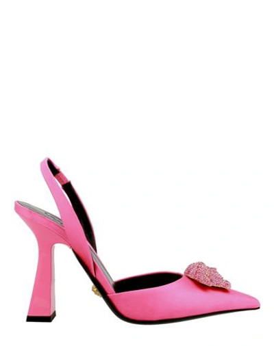 Shop Versace Crystal La Medusa Slingback Pumps Woman Pumps Pink Size 8 Viscose, Silk