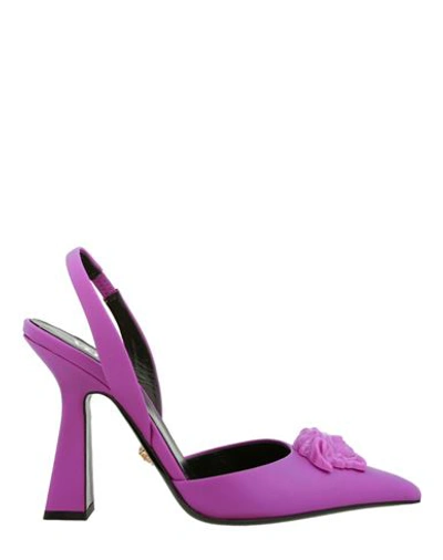 Shop Versace La Medusa Slingback Pumps Woman Pumps Purple Size 8 Calfskin