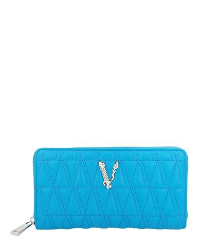Shop Versace Virtus Long Wallet Woman Wallet Blue Size - Lambskin