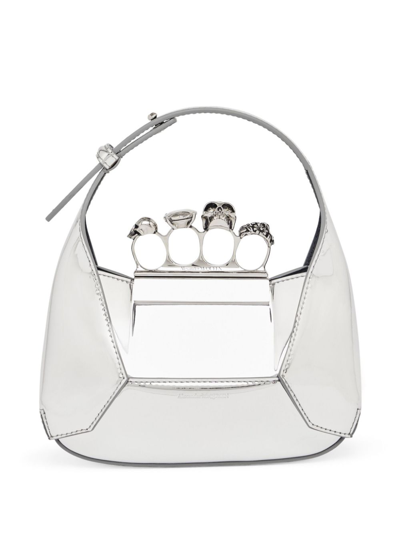 Shop Alexander Mcqueen Silver-tone Metallic Jewelled Hobo Mini Bag