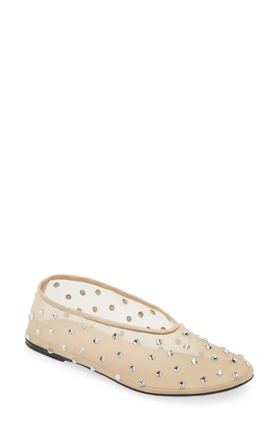 Khaite Marcy Crystal-embellished Mesh Ballet Flats In Light Nude