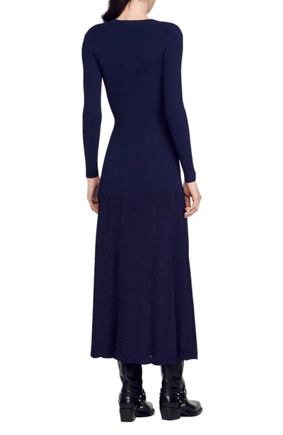 Shop Sandro Jared Long Sleeve Asymmetric Front Maxi Dress In Deep Blue