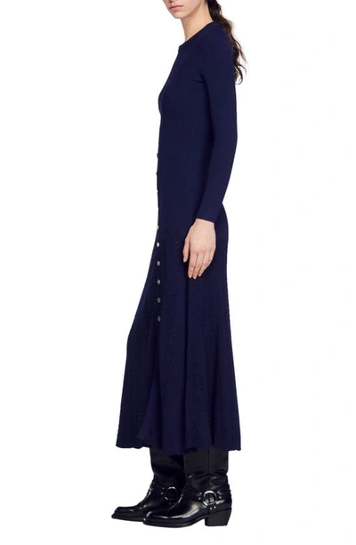 Shop Sandro Jared Long Sleeve Asymmetric Front Maxi Dress In Deep Blue