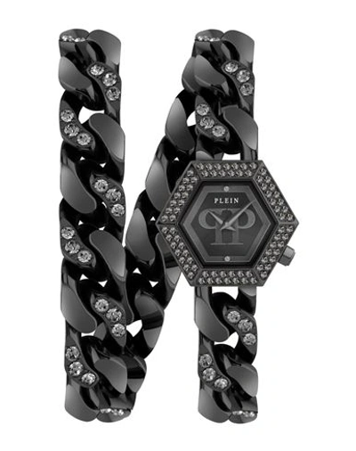 Shop Philipp Plein The Hexagon Groumette Crystal Watch Woman Wrist Watch Black Size Onesize Stainless Ste
