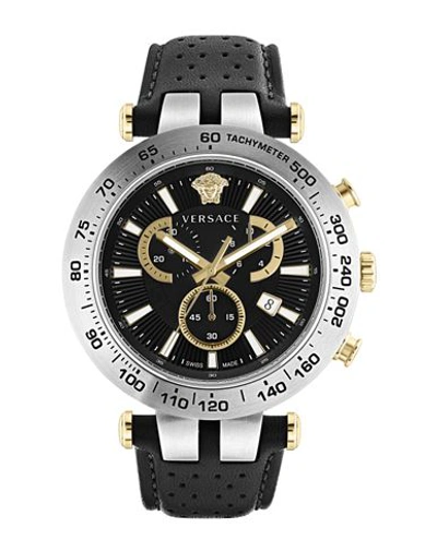 Shop Versace Bold Chrono Leather Watch Man Wrist Watch Silver Size - Stainless Steel