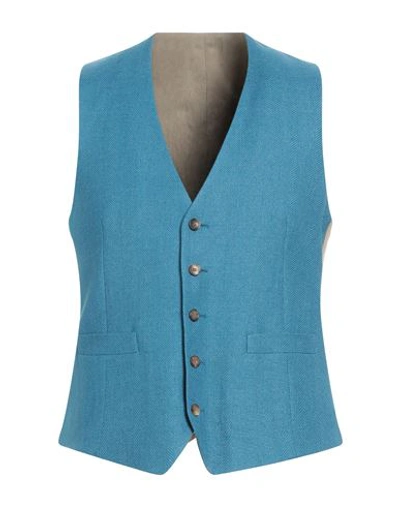 Shop Lardini Man Tailored Vest Azure Size 40 Wool, Linen In Blue