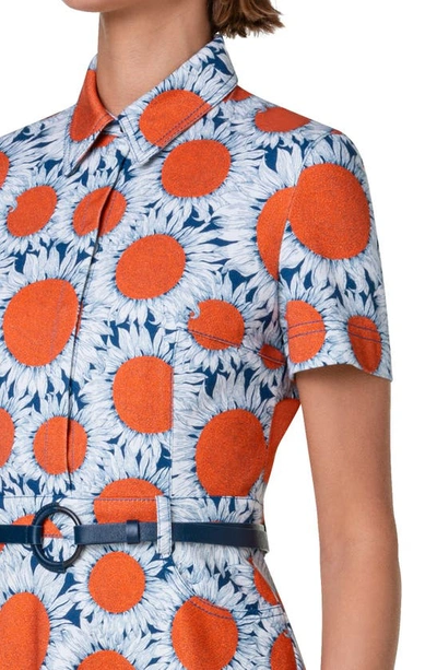 Shop Akris Punto Hello Sunshine Floral Belted Denim Shirtdress In Ink-orange