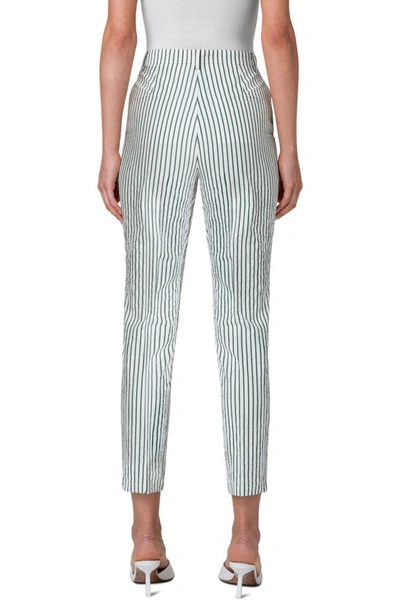 Shop Akris Punto Freda Stripe Stretch Seersucker Tapered Ankle Pants In Cream-leaf Green