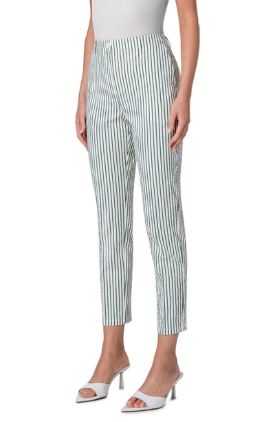 Shop Akris Punto Freda Stripe Stretch Seersucker Tapered Ankle Pants In Cream-leaf Green