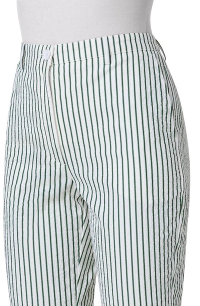 Shop Akris Punto Freda Stripe Stretch Seersucker Tapered Ankle Pants In Cream-leaf Green