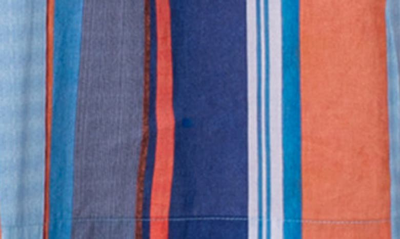 Shop Akris Punto Multistripe Polo Placket Cotton Midi Dress In Denim-multicolor