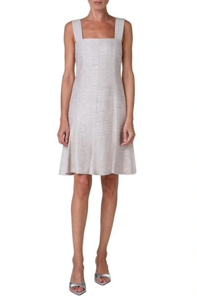 Shop Akris Punto Square Neck Silk Tweed Dress In Flax