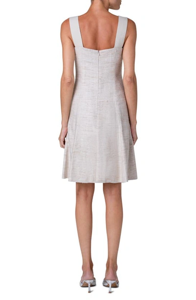 Shop Akris Punto Square Neck Silk Tweed Dress In Flax